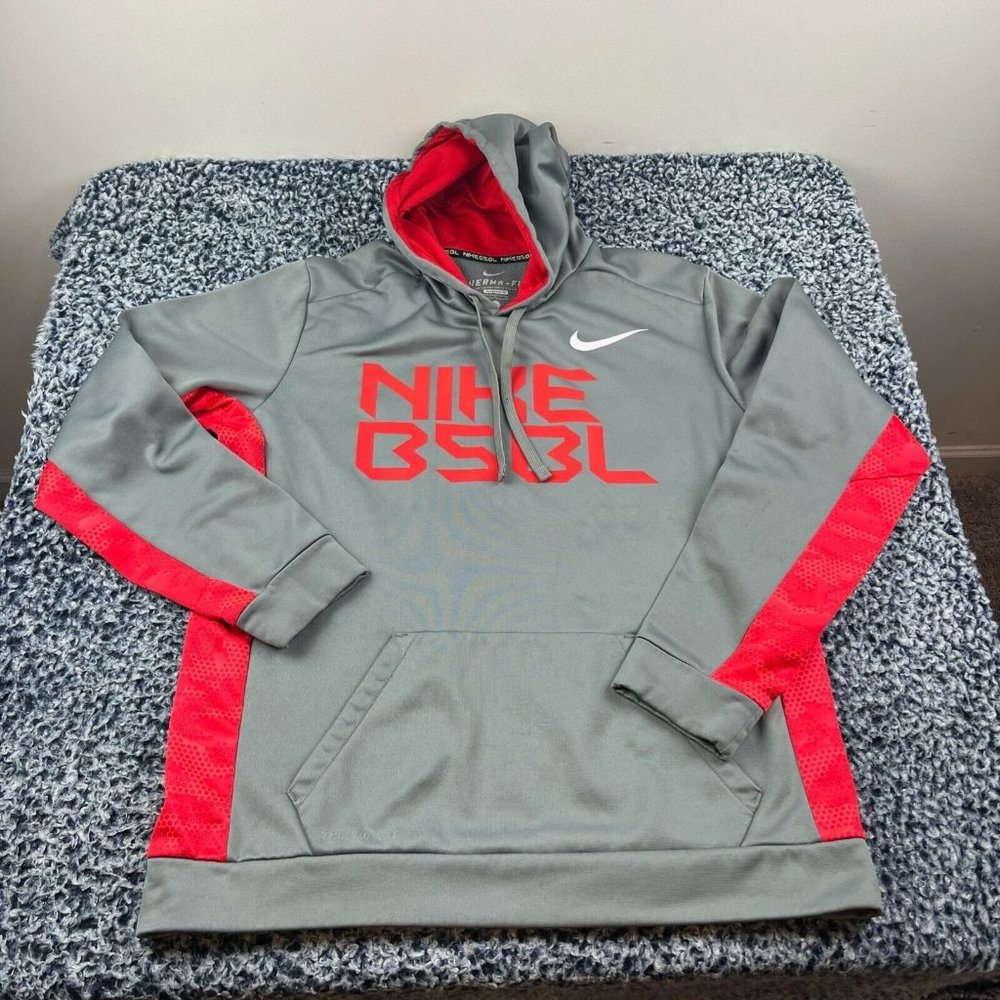 Nike Baseball Therma Fit Hooded Sweatshirt Mens Large Gray Hoodie Pullover